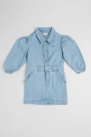 Rochie mini de denim cu maneci bufante
