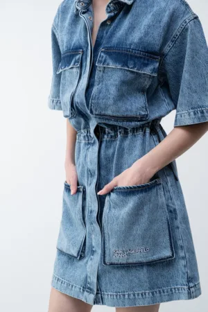 Rochie mini de denim din amestec de bumbac organic