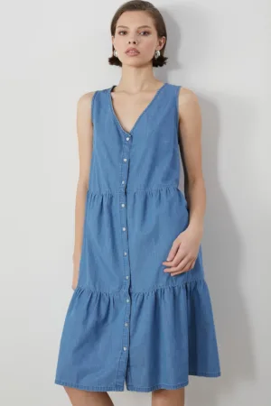Rochie mini de denim fara maneci