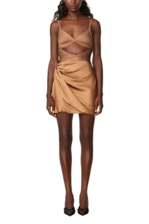 Rochie mini de ocazie cu bustiera di bandaj si un drapaj sofisticat din matase