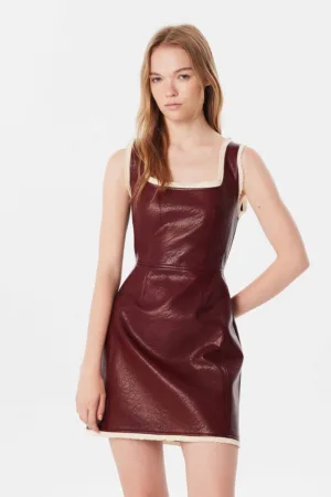 Rochie mini de piele ecologica cu croiala in A