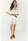 Rochie mini -  decolteu in V - detalii din dantela - alb - viscoza si nailon