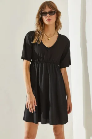 Rochie mini  decolteu in V - negru - jerseu