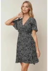 Rochie mini -  decolteu in V - negru - jerseu