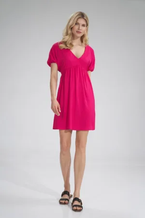 Rochie mini - decolteu in V - viscoza - roz