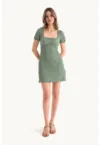 Rochie mini -  decolteu patrat - decupaj spate - verde - jerseu