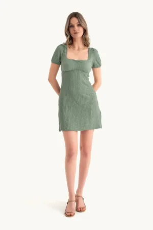 Rochie mini -  decolteu patrat - decupaj spate - verde - jerseu
