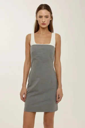 Rochie mini -  decolteu patrat - gri - lurex