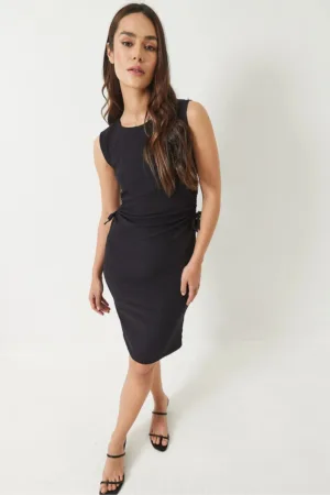 Rochie mini -  decupata cu inchidere cu nod - neagra - jerseu