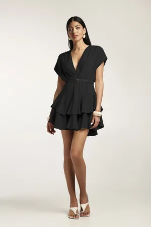 Rochie mini din amestec de bambus cu volane si curea