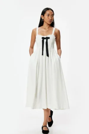 Rochie mini din amestec de in cu buzunare laterale