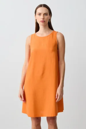 Rochie mini din amestec de in cu decolteu rotund