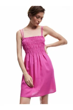 Rochie mini din amestec de in cu insertie elastica