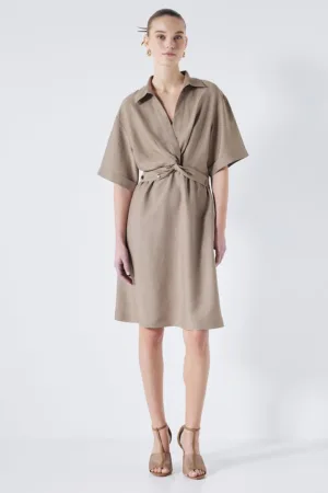 Rochie mini din amestec de in cu maneci medii