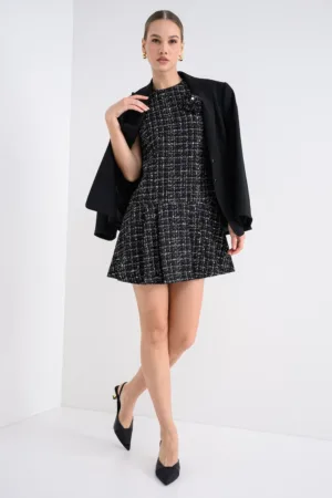 Rochie mini din amestec de lana cu aplicatie floare