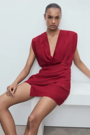 Rochie mini din amestec de lyocell cu model drapat