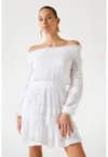 Rochie mini din amestec de matase cu decolteu pe umeri