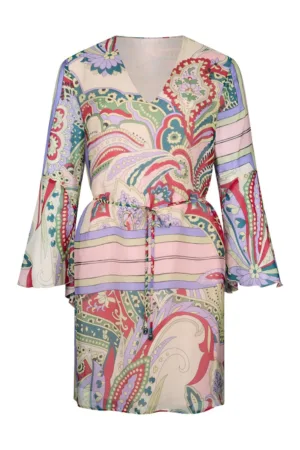 Rochie mini din amestec de matase cu model grafic
