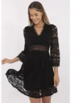 Rochie mini din dantela cu maneci clopot -