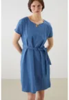 Rochie mini din denim cu cordon in talie