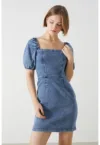 Rochie mini din denim cu maneci bufante