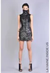 Rochie mini din piele ecologica - cu design texturat