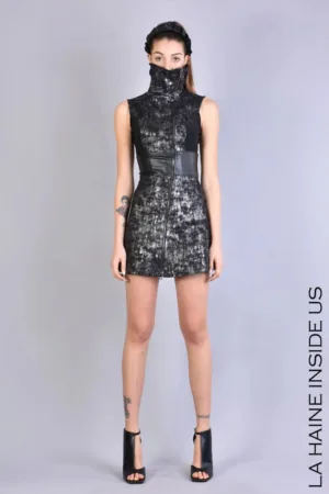 Rochie mini din piele ecologica - cu design texturat