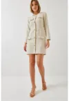 Rochie mini -  din tweed cu buzunare - bej - textil