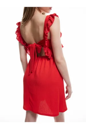 Rochie mini evazata cu snururi pe partea din spate