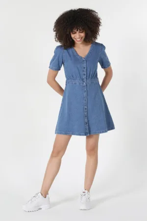 Rochie mini evazata din denim