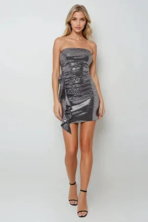 Rochie mini -  fara bretele - detalii drapate - violet - jerseu