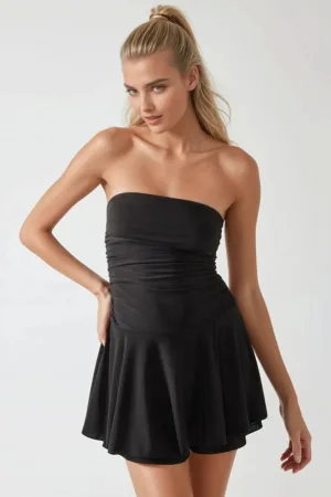 Rochie mini -  fara bretele - negru - jerseu