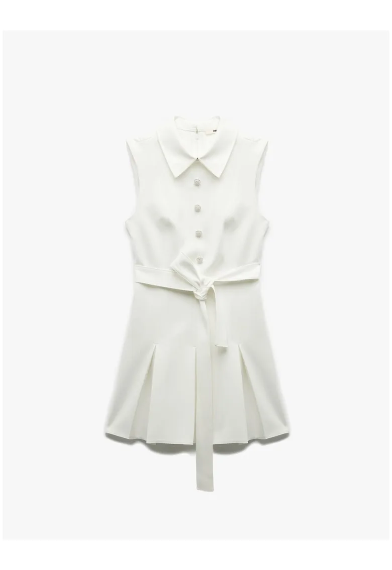 Rochie mini fara maneci cu guler clasic