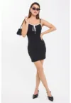 Rochie mini -  fara maneci - decolteu in forma de inima - negru - poliester