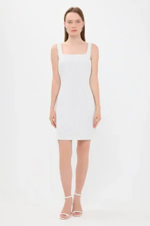 Rochie mini -  fara maneci - decolteu patrat - dungi - alb - textil