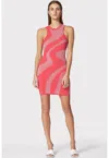 Rochie mini - fara maneci din jacquard dublu tricotat - cu imprimeu abstract