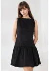 Rochie mini  fara maneci - in A - cu nasturi - negru - textil