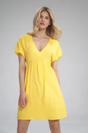 Rochie mini - galben - decolteu in V - rochie de vara - viscoza