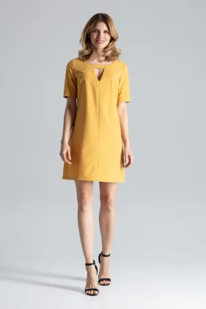Rochie mini galbena - eleganta - cu decolteu decupat - viscoza