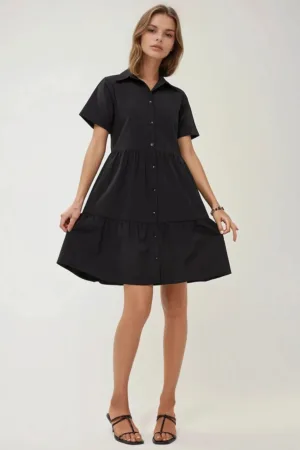 Rochie mini -  guler camasa - nasturi - negru - in