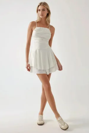 Rochie mini -  guler halter - alb - jerseu