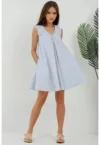 Rochie mini -  guler in U - albastra - textil