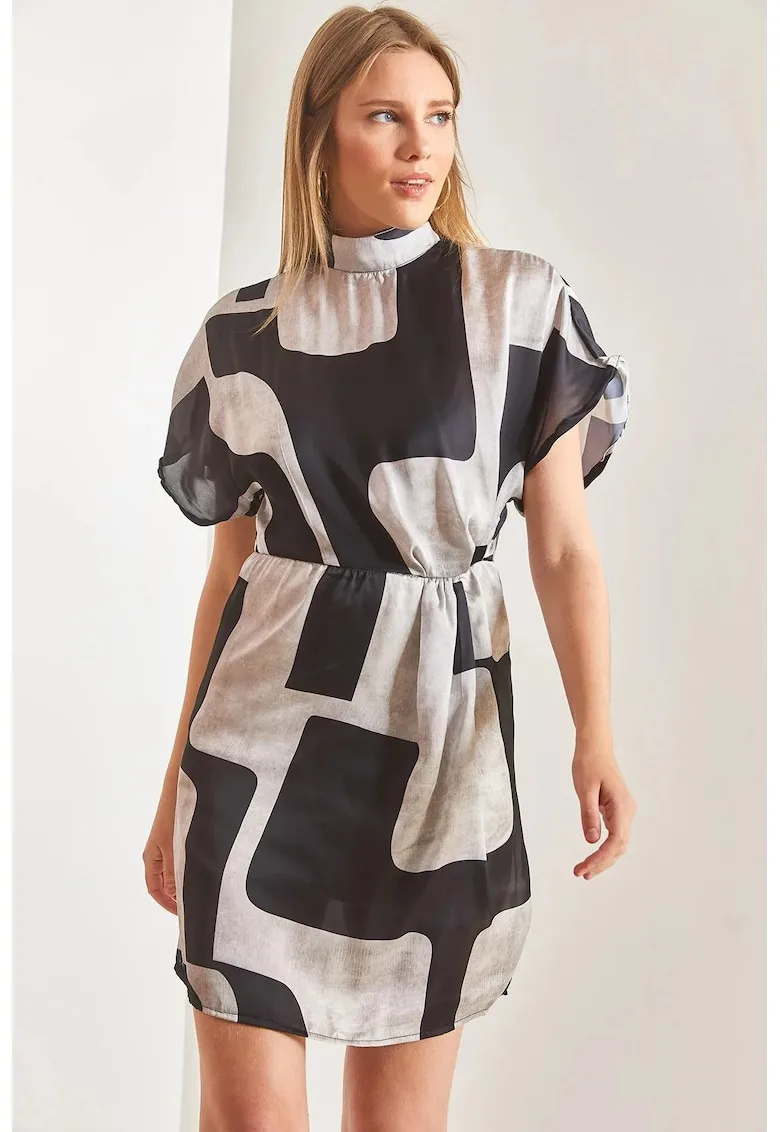 Rochie mini - guler inalt - paiete abstracte - textil