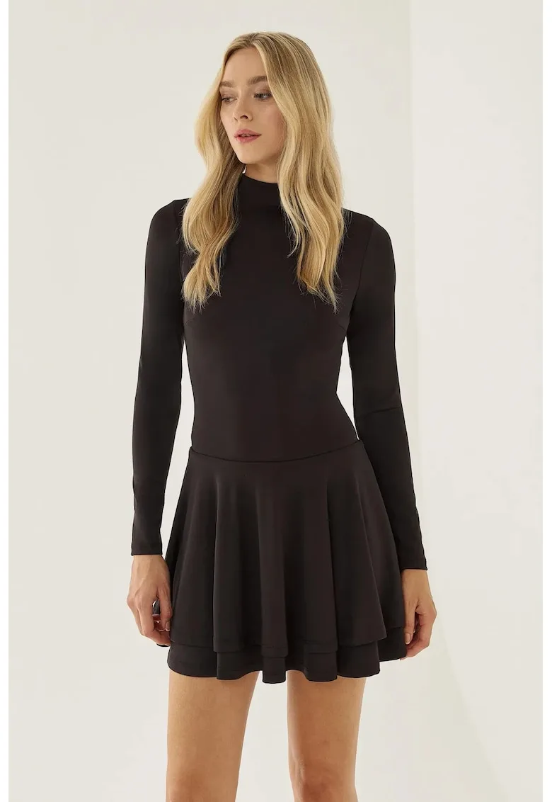 Rochie mini - guler - negru - poliester