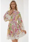 Rochie mini -  imprimeu - curea - multicolor - material subtire