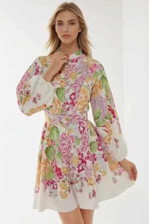 Rochie mini -  imprimeu - curea - multicolor - material subtire