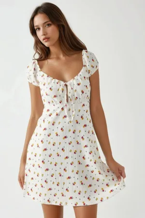 Rochie mini - imprimeu floral - multicolor - textil