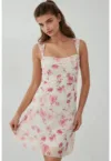 Rochie mini -  imprimeu - guler cu inima - multicolor - tul