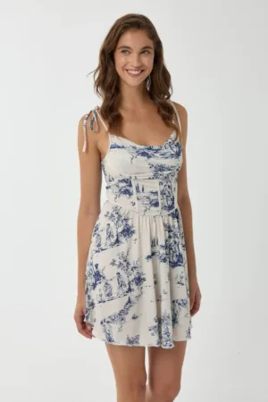 Rochie mini -  imprimeu modern - albastra