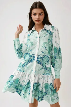 Rochie mini -  imprimeu - verde - textil